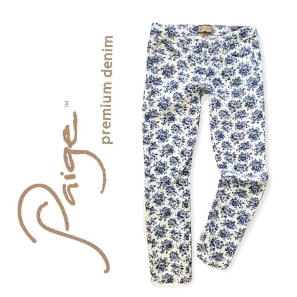 Paige Blue Floral Peg Skinny Jeans  - Size 27